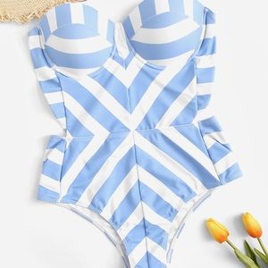 Shein Striped Bustier Bandeau Monokini Sz L